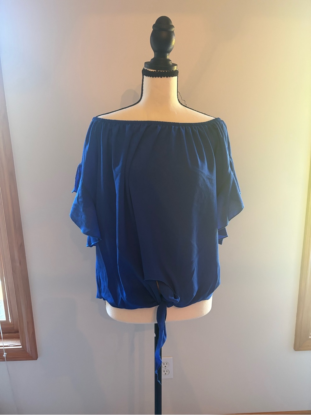 Off-the-Shoulder Tie-Front Blouse - Royal Blue